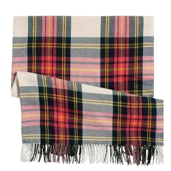 J. Crew Factory Plaid Blanket Scarf Oversized  Large Red Cream Blue NWOT - Picture 1 of 9